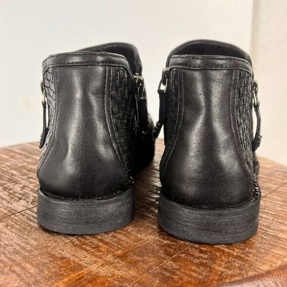Trask Boots Womens Size 8 M Black Woven Leather Booties Double Zip Low Heel - Picture 4 of 12
